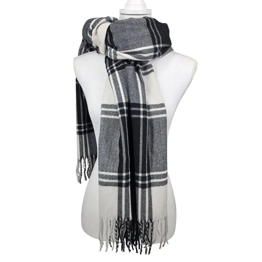 BANANA REPUBLIC UNISEX BLACK PLAID WOOL BLEND BLANKET SCARF – 80